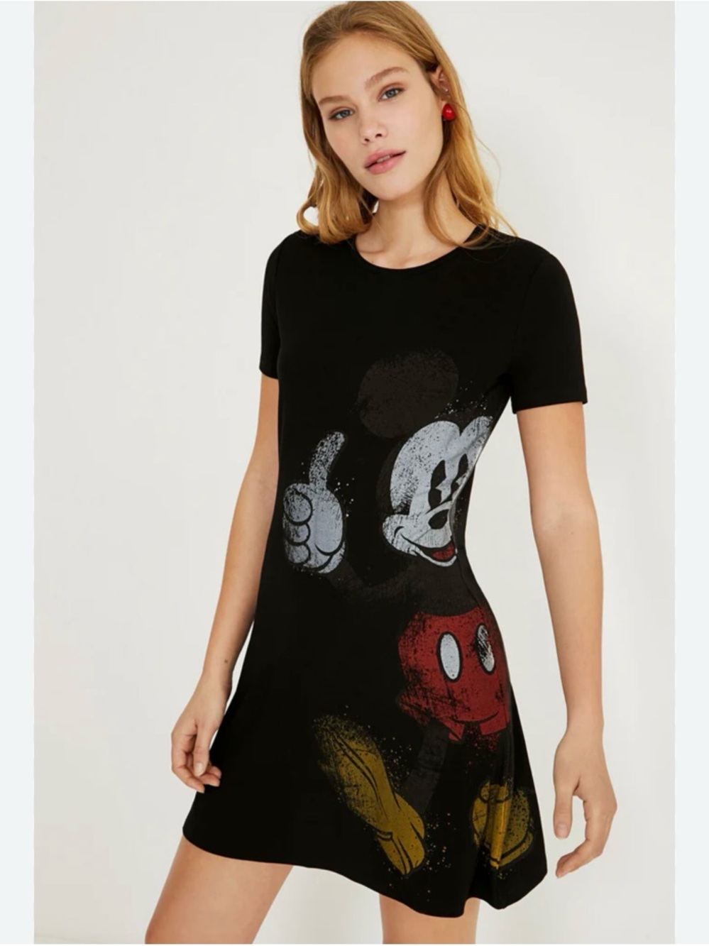 Desigual Disney Mickey Mouse Graphic Black Shirt Dress Women’s Size Medium